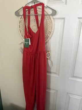 HALARA Red Harem Sleeveless Jumpsuit.